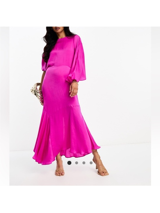 ASOS Dresses & Skirts - ASOS Hot Pink Asymmetrical Satin Midi Dress